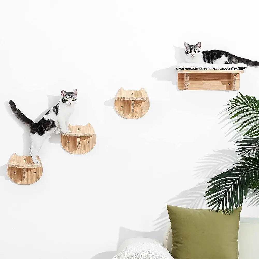 1PC Cat Tree Wall Mounted Cat Shelves Scratching Post for Cat Jumping Platform and Cat Hammock Rope Ladder Wall Wooden Furniture - SilverSmith Live