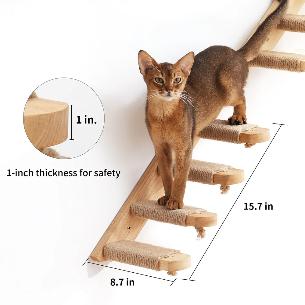 1PC Cat Tree Wall Mounted Cat Shelves Scratching Post for Cat Jumping Platform and Cat Hammock Rope Ladder Wall Wooden Furniture - SilverSmith Live