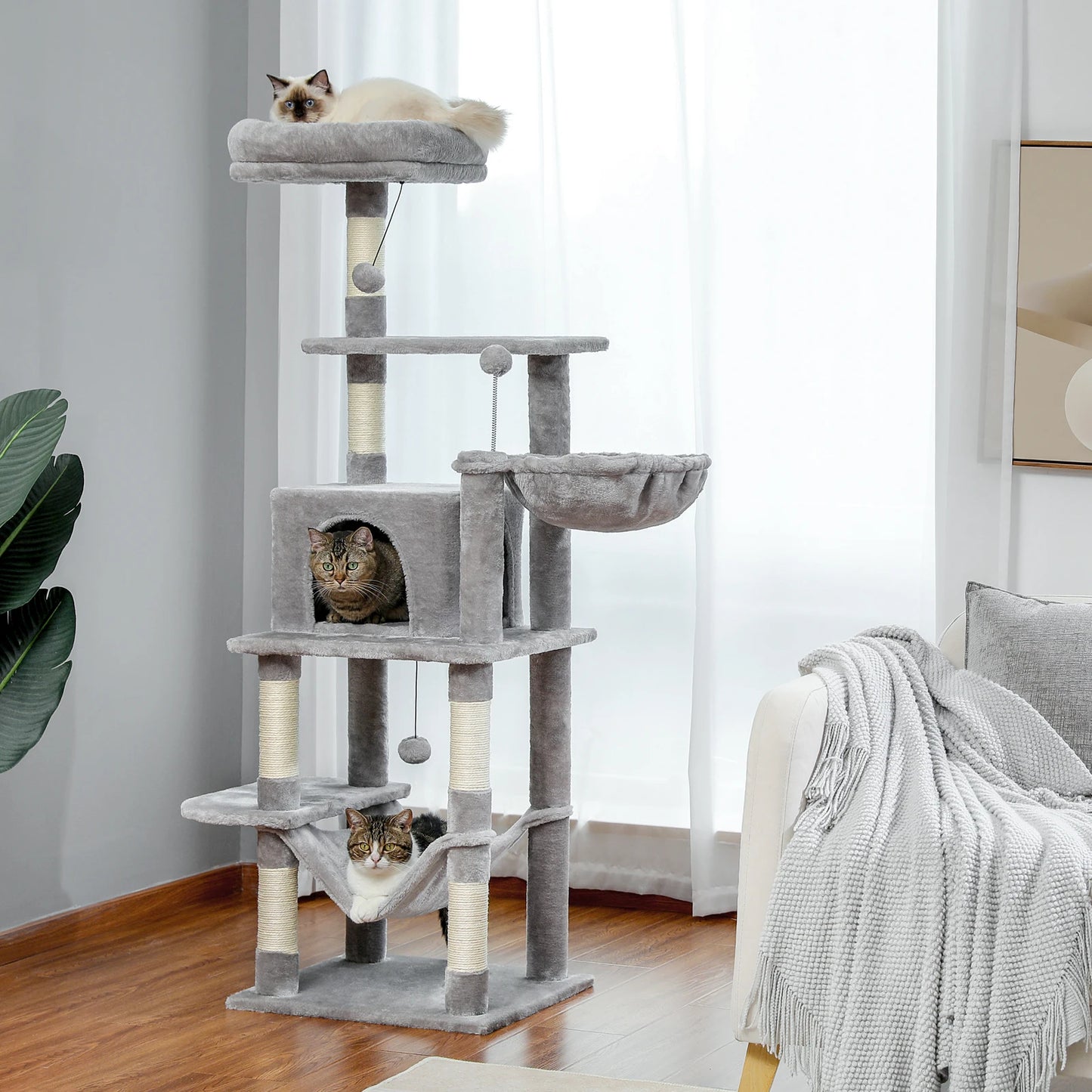 Luxury Pet Cat Tree House Condo Furniture Multi-Layer Cat Tower with Ladder Natural Sisal Scratching Post Climbing Jumping Toy