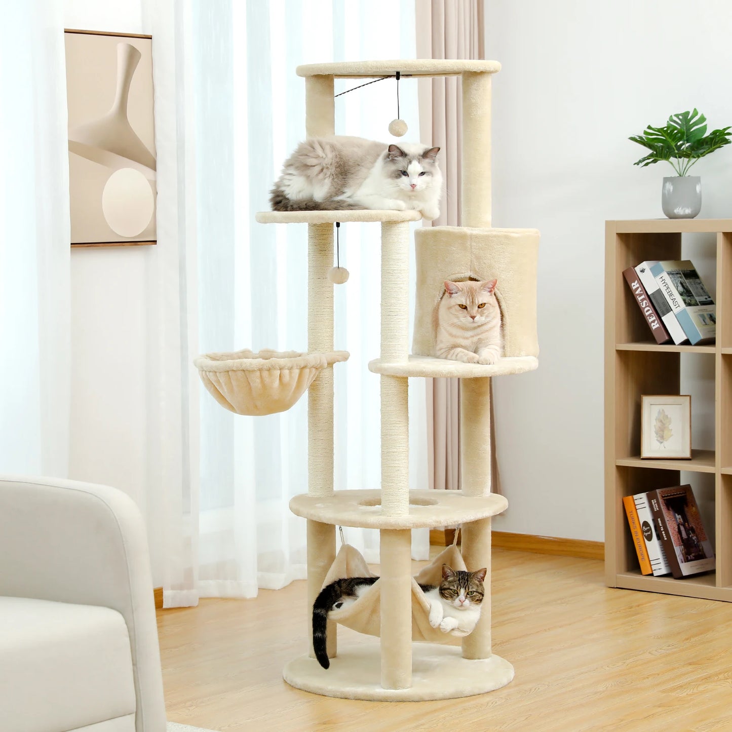 Luxury Pet Cat Tree House Condo Furniture Multi-Layer Cat Tower with Ladder Natural Sisal Scratching Post Climbing Jumping Toy