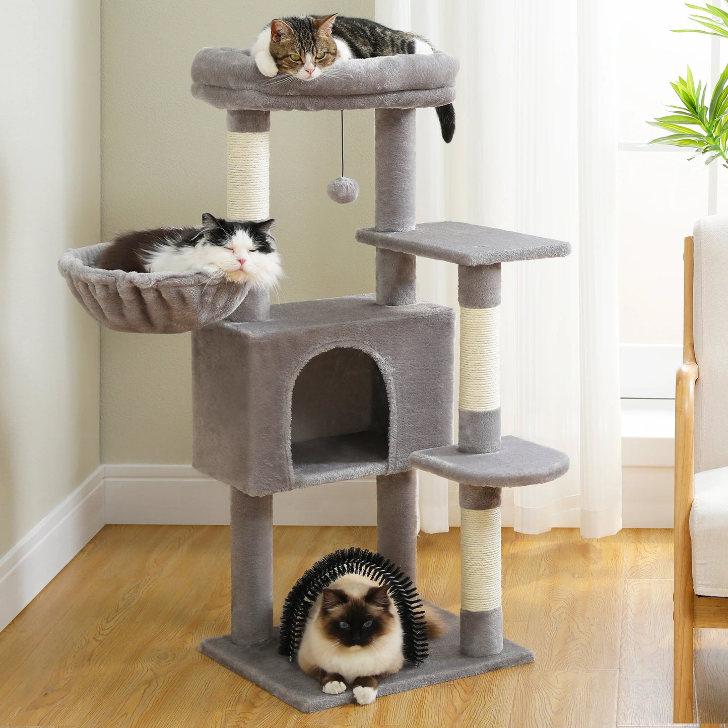 Luxury Pet Cat Tree House Condo Furniture Multi-Layer Cat Tower with Ladder Natural Sisal Scratching Post Climbing Jumping Toy