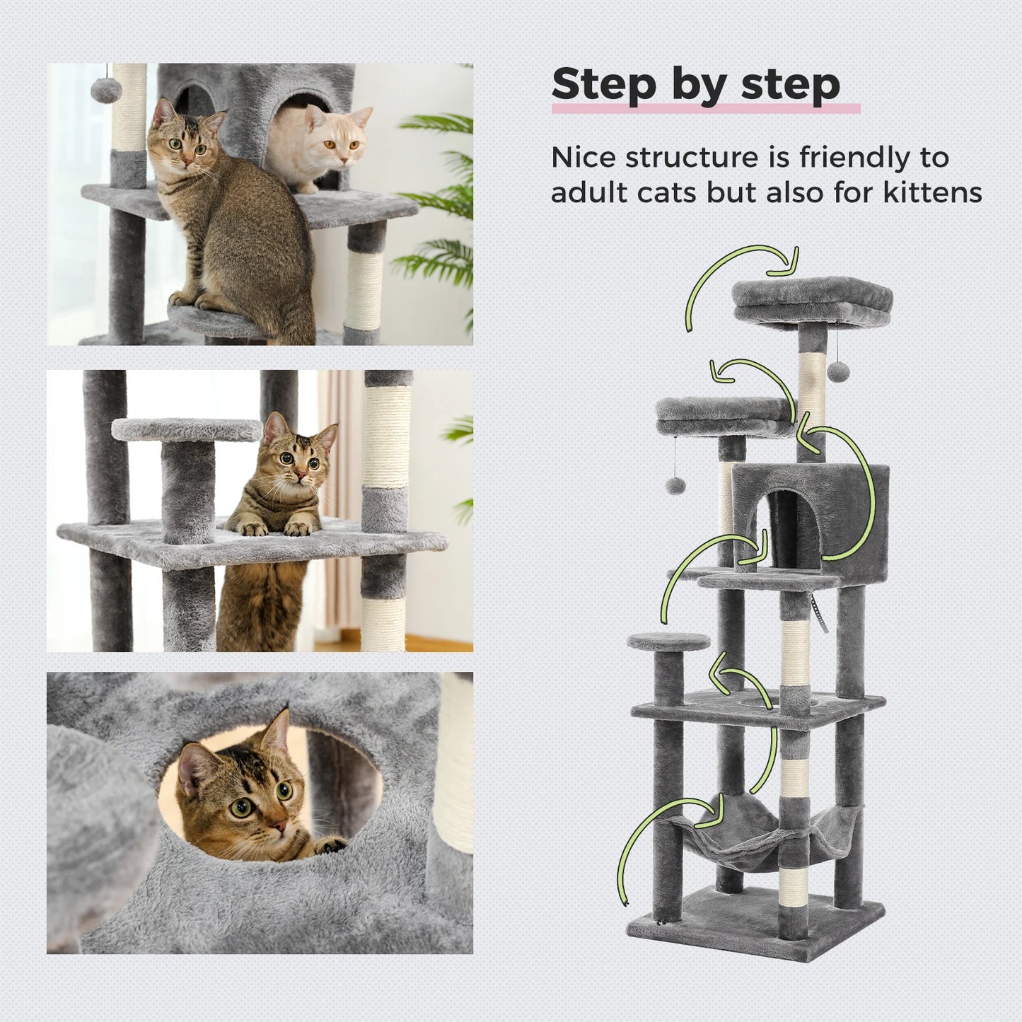 Luxury Pet Cat Tree House Condo Furniture Multi-Layer Cat Tower with Ladder Natural Sisal Scratching Post Climbing Jumping Toy